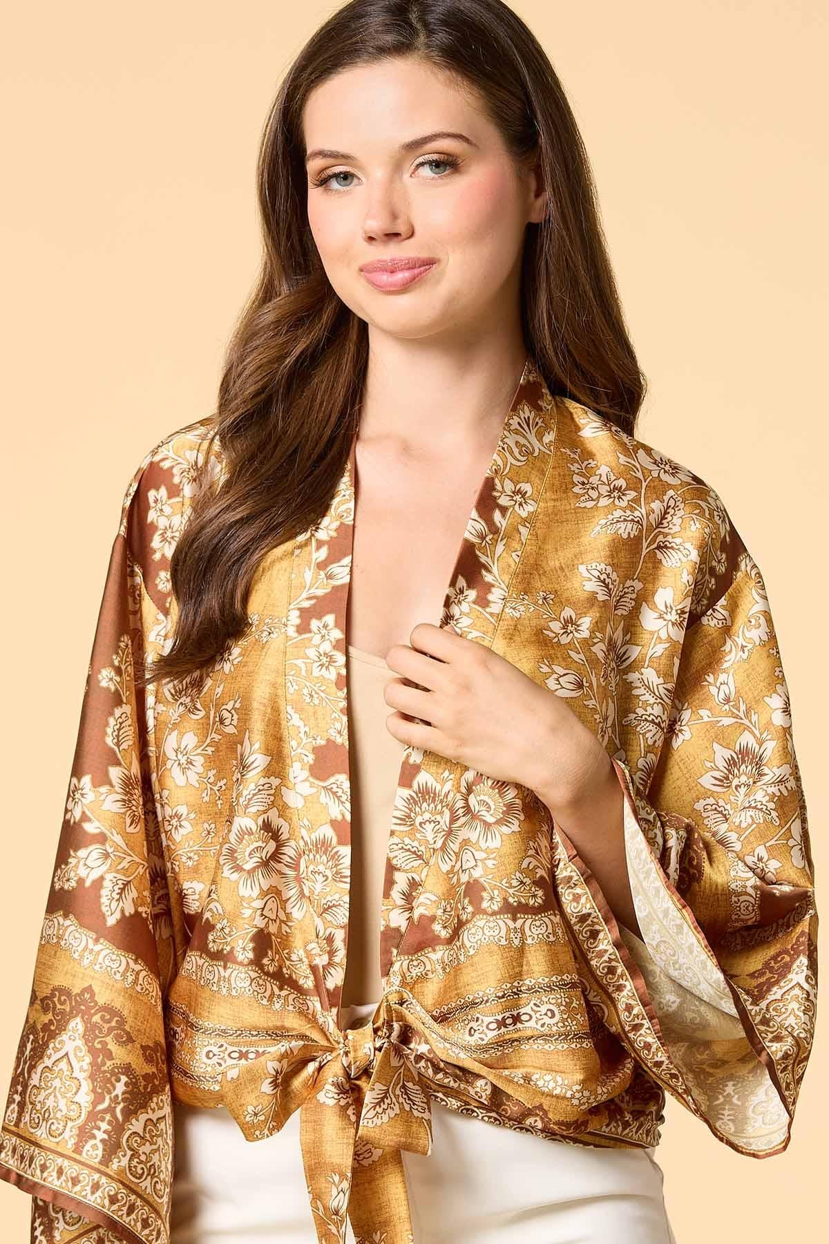 Versona golden summer satin kimono SAFFRON