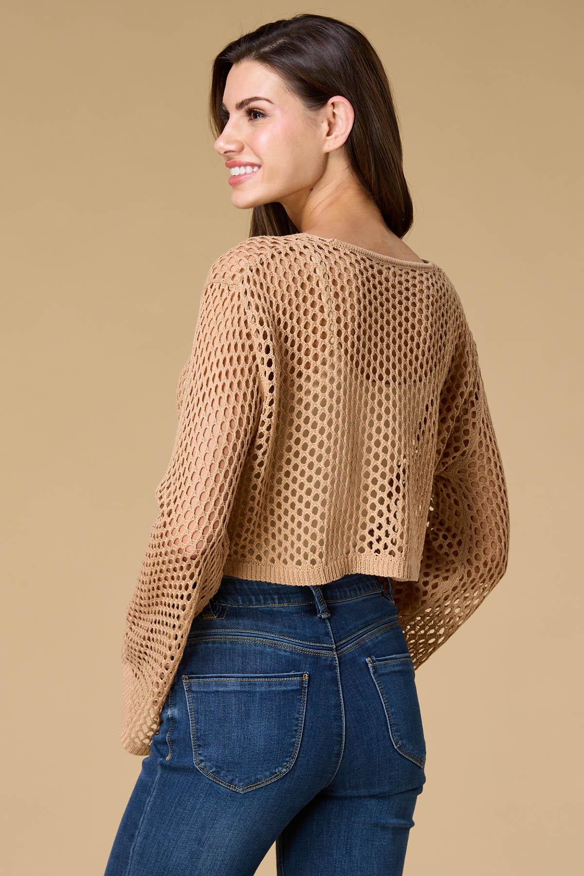 Versona warm breeze cropped cover up top TAN