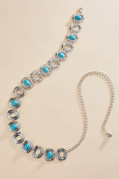 Versona hammered silver turquoise chain belt SILVER