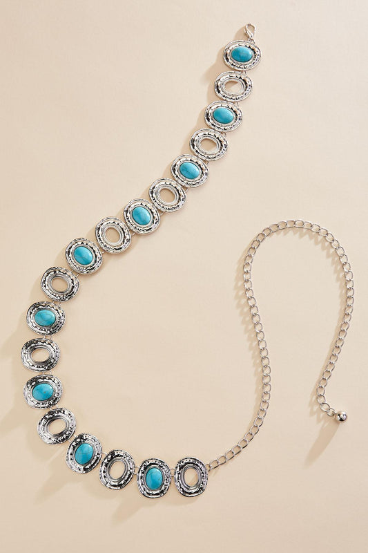 Versona hammered silver turquoise chain belt SILVER