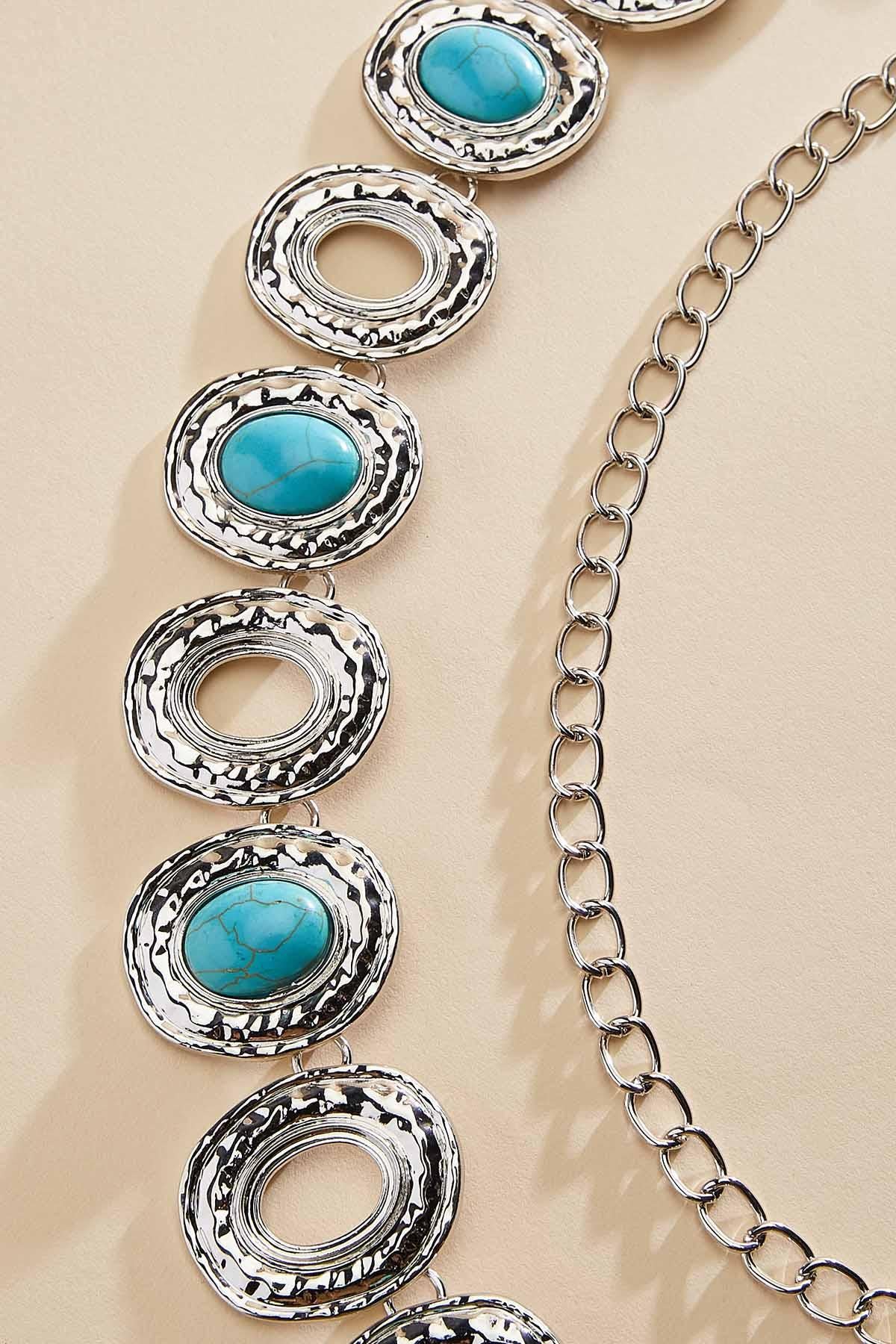 Versona hammered silver turquoise chain belt SILVER