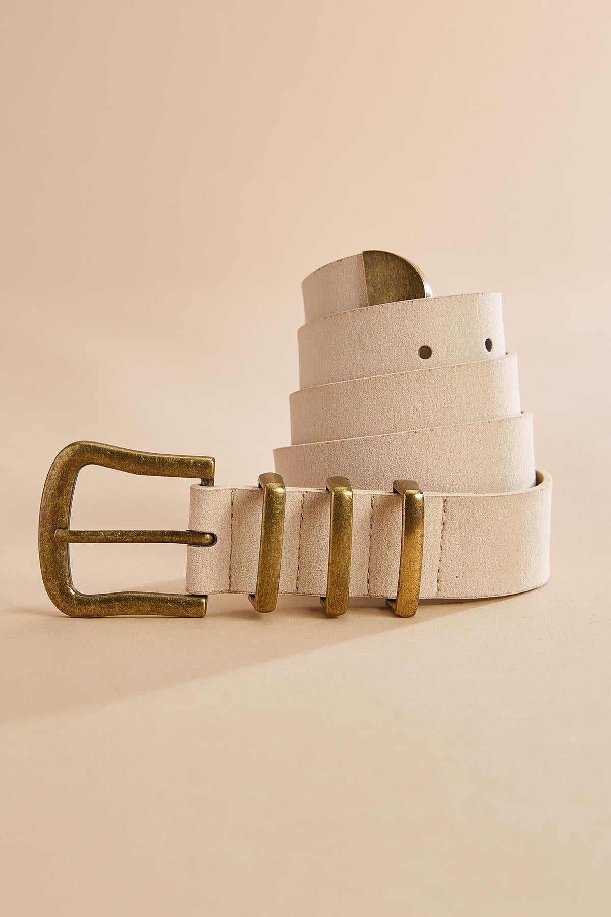 Versona antique gold buckle faux suede belt LIGHT_TAUPE