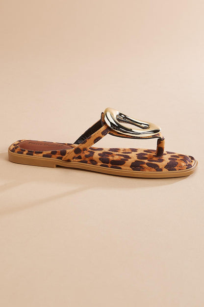 Versona gold ring leopard print sandals BROWN