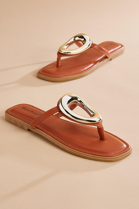 Versona gold ring embellished sandals BROWN