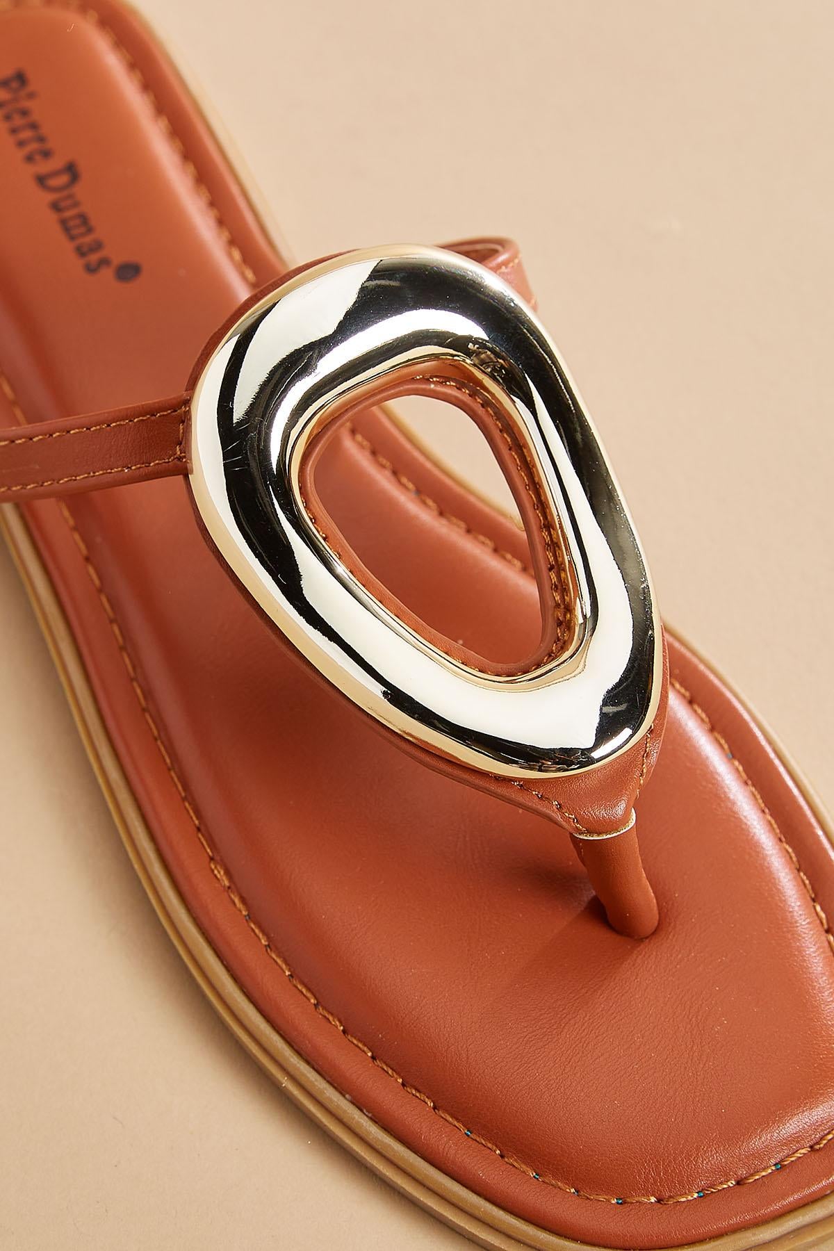 Versona gold ring embellished sandals BROWN