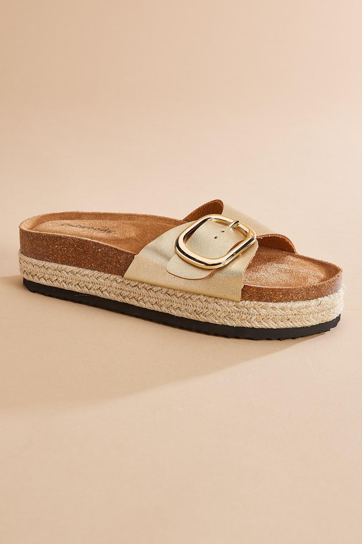 Versona gold buckle band flatform sandals BEIGE