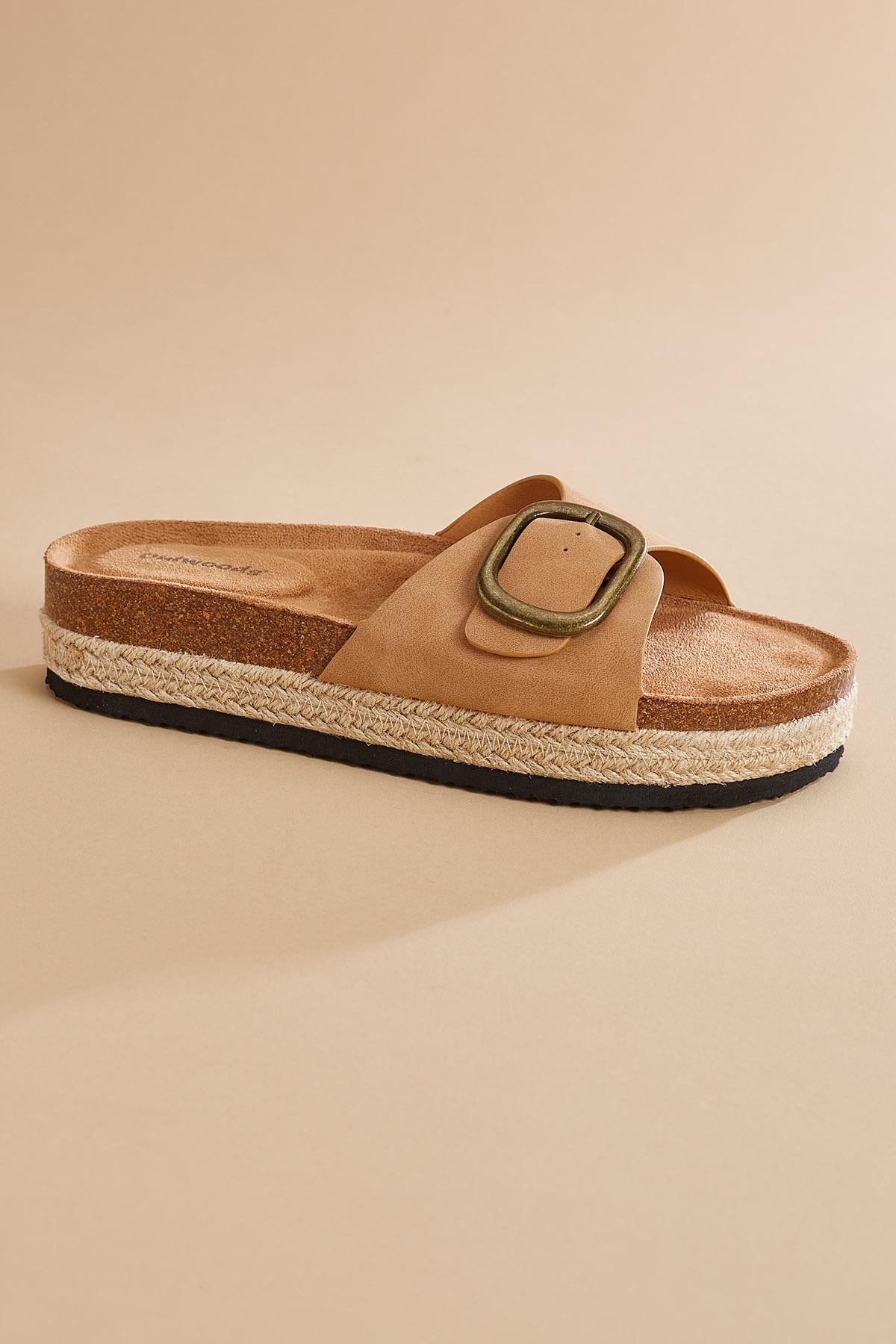 Versona gold buckle band flatform sandals BEIGE