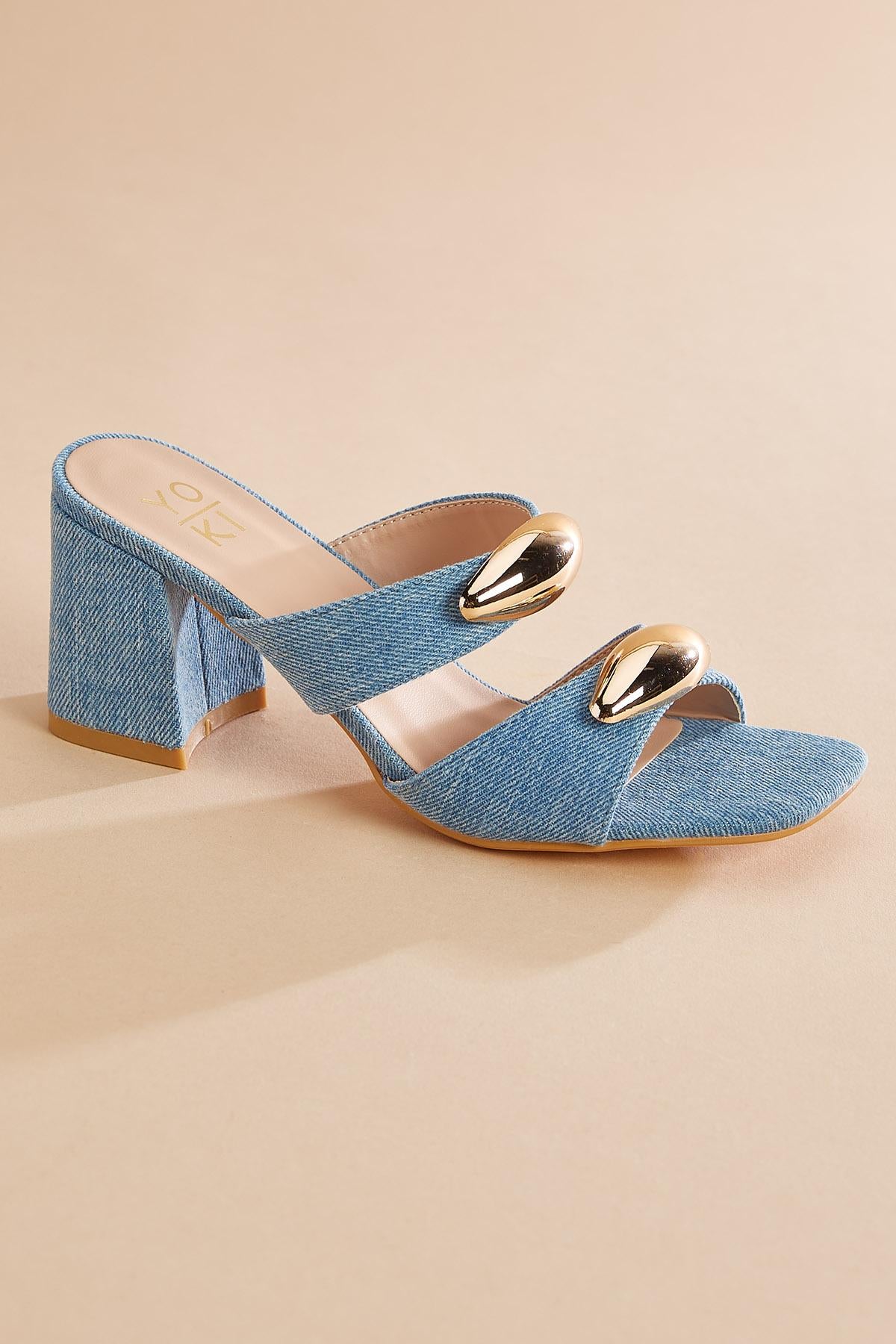 Versona gold embellished denim band heels DENIM