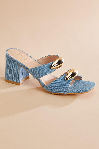 Versona gold embellished denim band heels DENIM