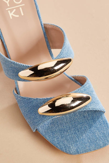 Versona gold embellished denim band heels DENIM