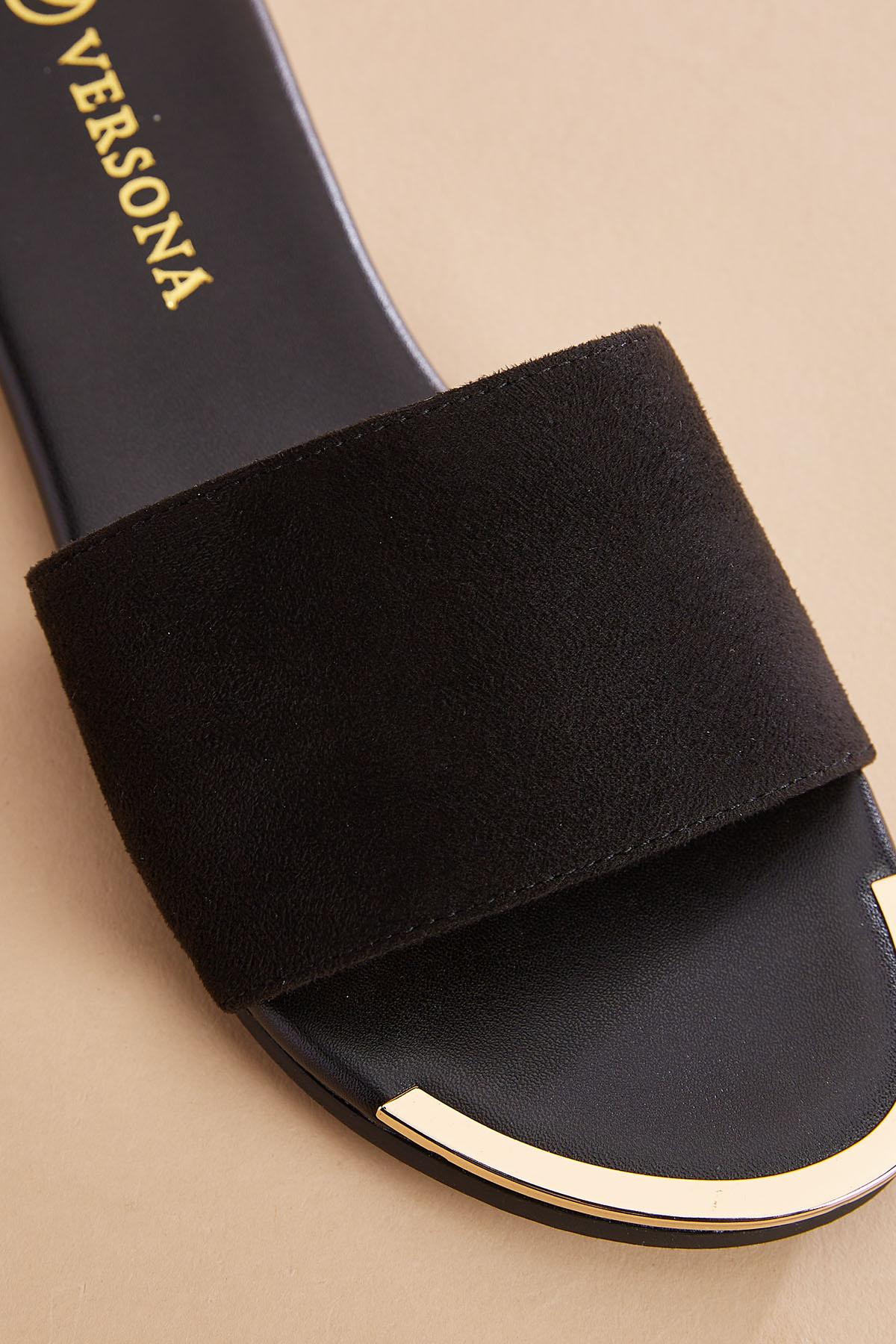 Versona gold trim black faux suede sandals BLACK