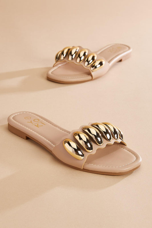 Versona scalloped gold embellished band sandals BEIGE