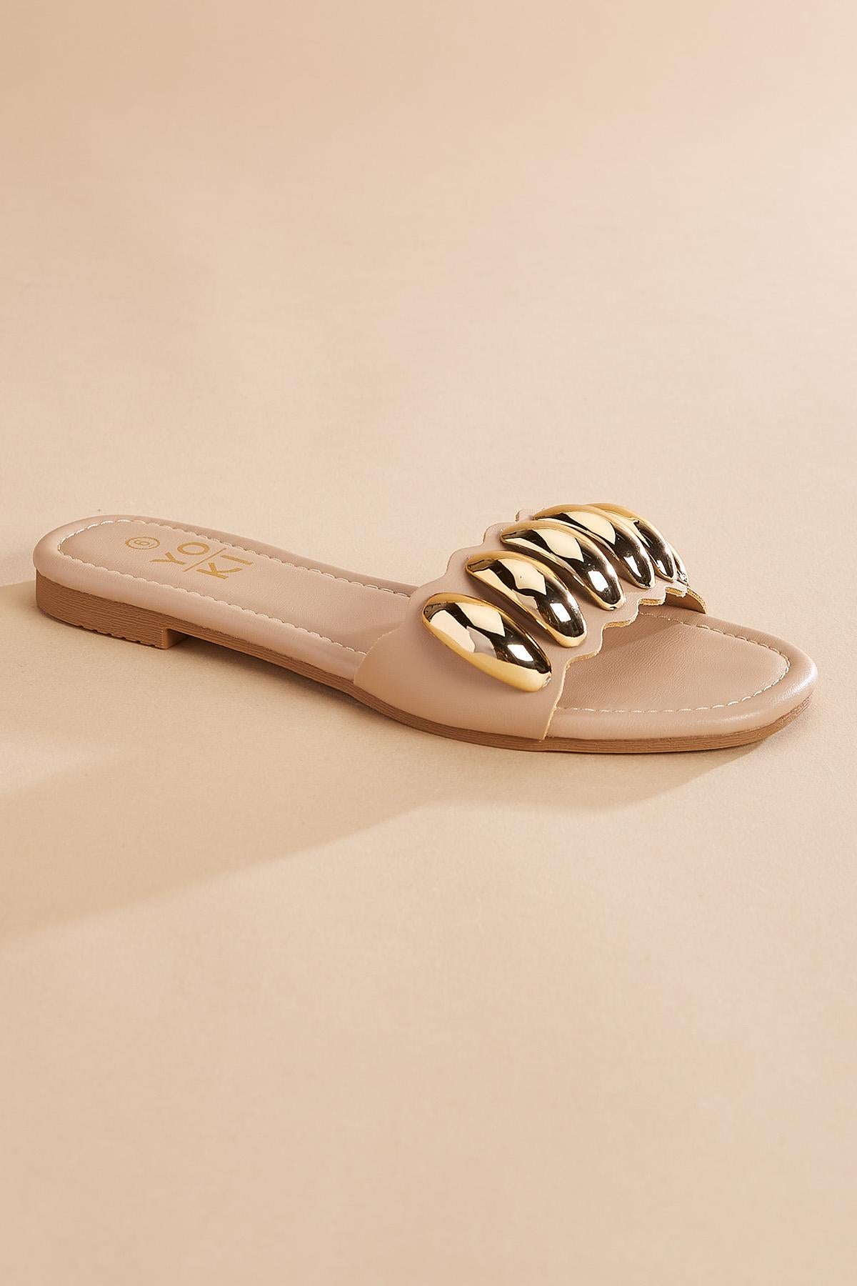 Versona scalloped gold embellished band sandals BEIGE