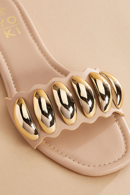 Versona scalloped gold embellished band sandals BEIGE