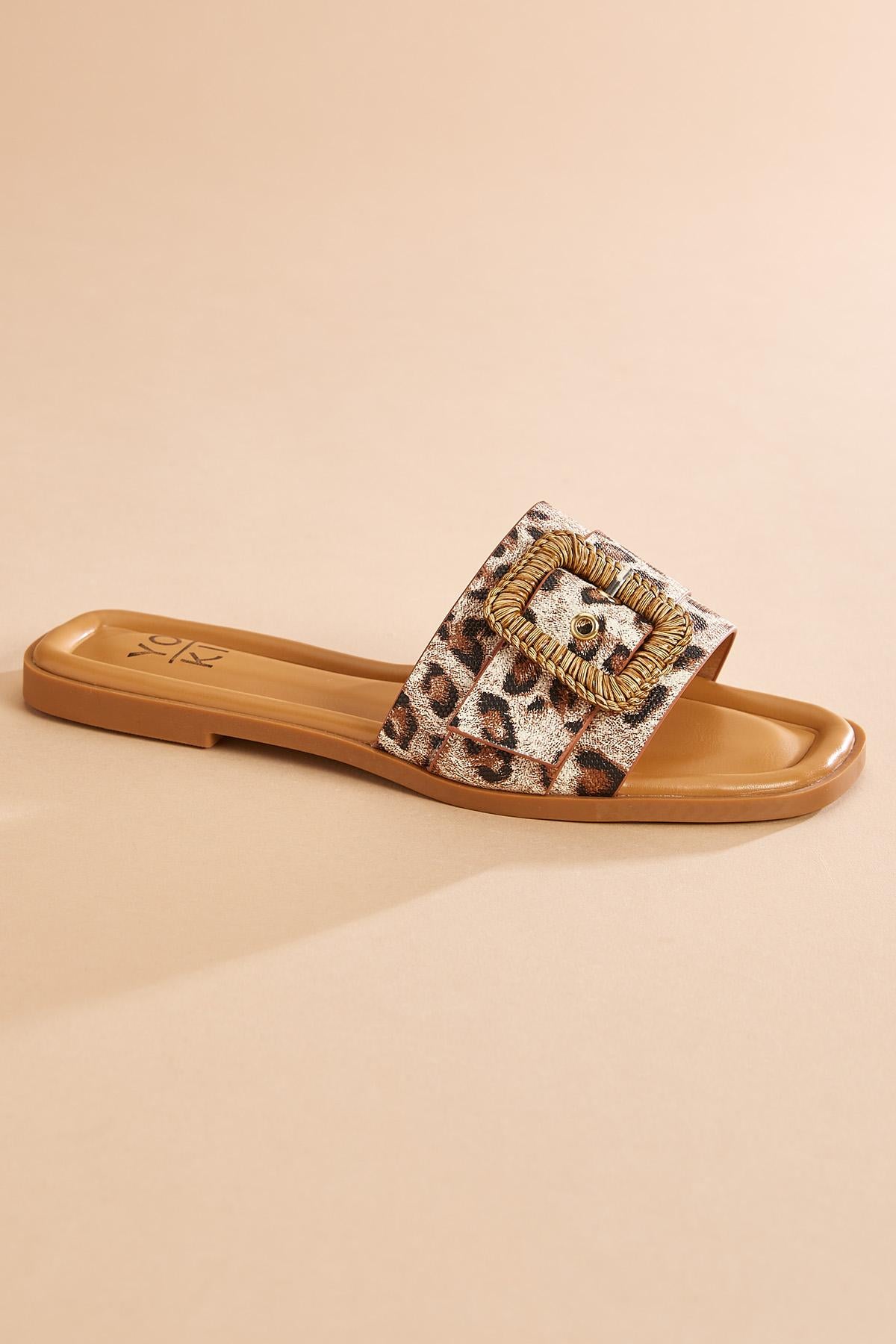 Versona raffia buckle leopard band sandals BROWN