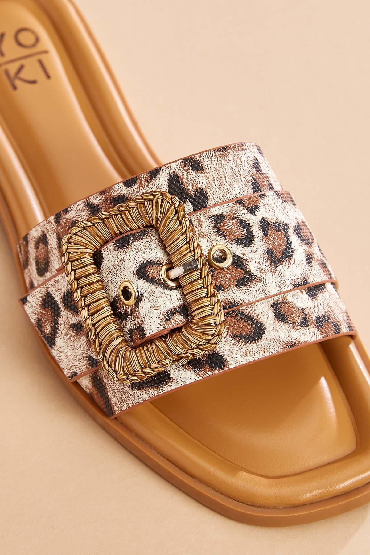 Versona raffia buckle leopard band sandals BROWN