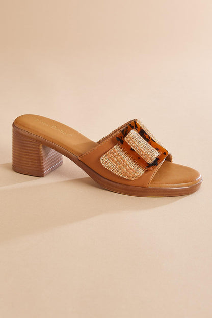 Versona raffia band buckle wood heels BEIGE