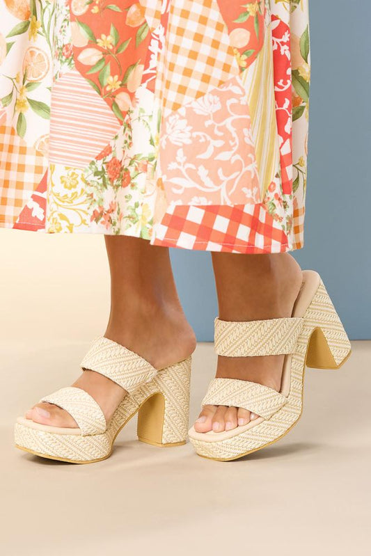 Versona beige white raffia platform heels BEIGE