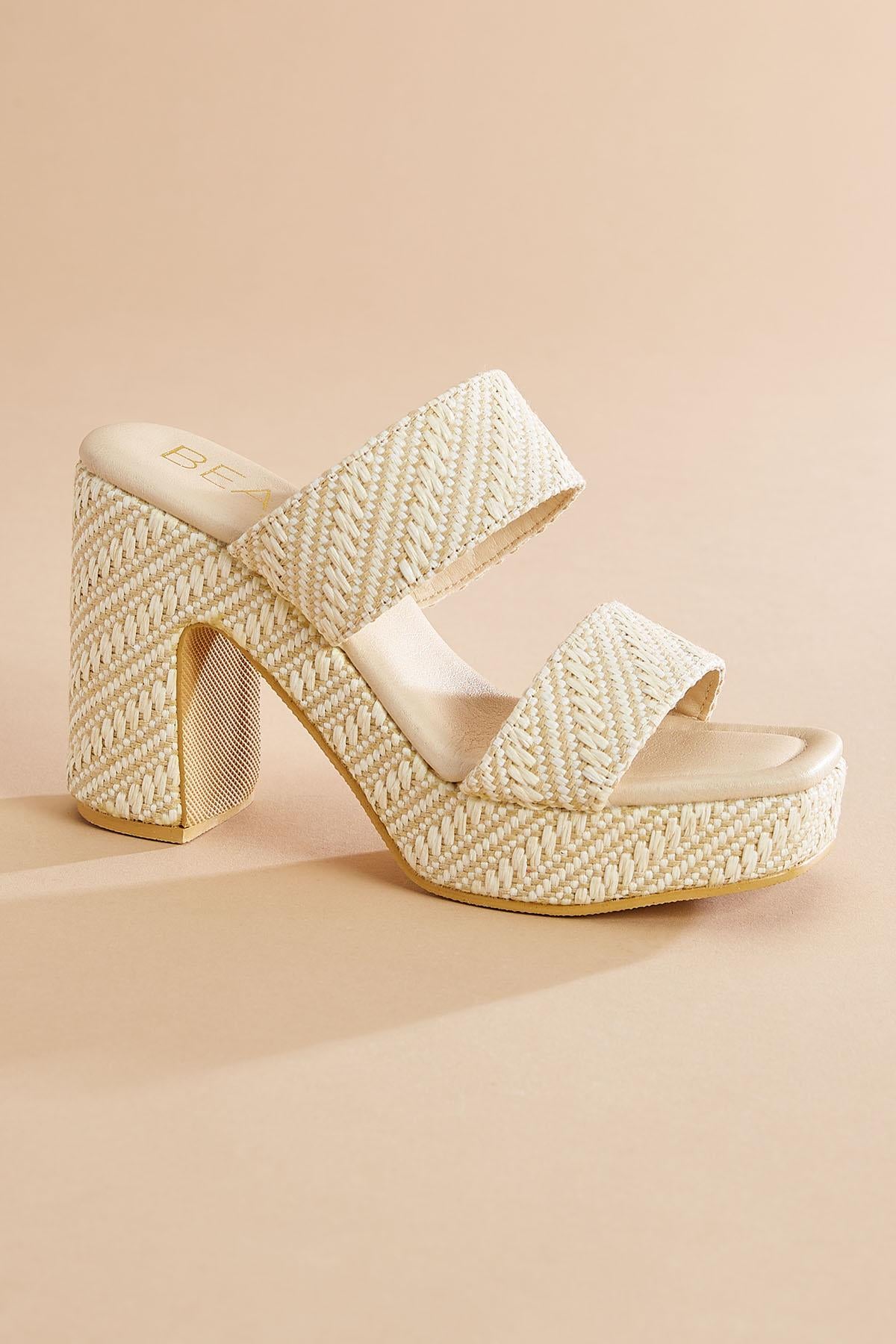 Versona beige white raffia platform heels BEIGE