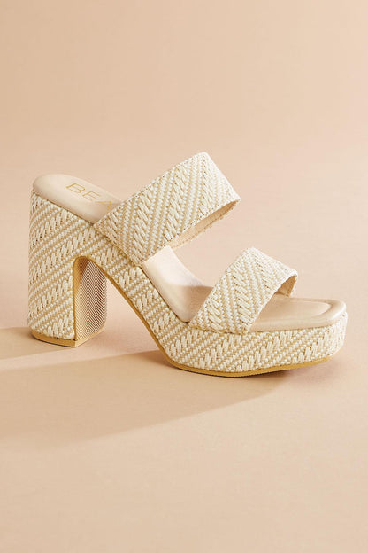Versona beige white raffia platform heels BEIGE