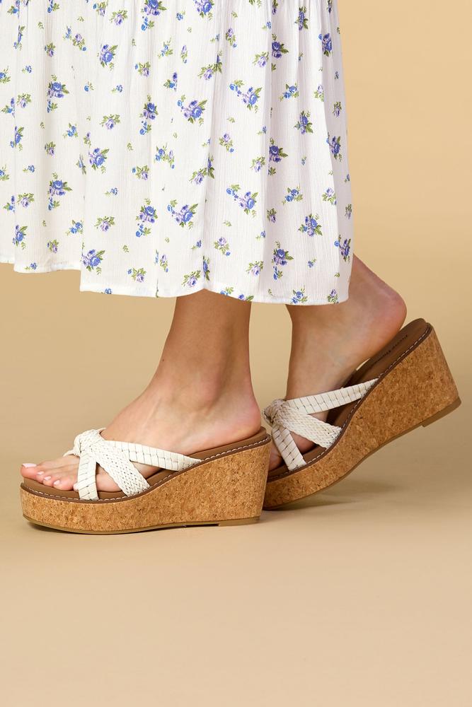 Versona braided x band platform wedge sandals WHITE