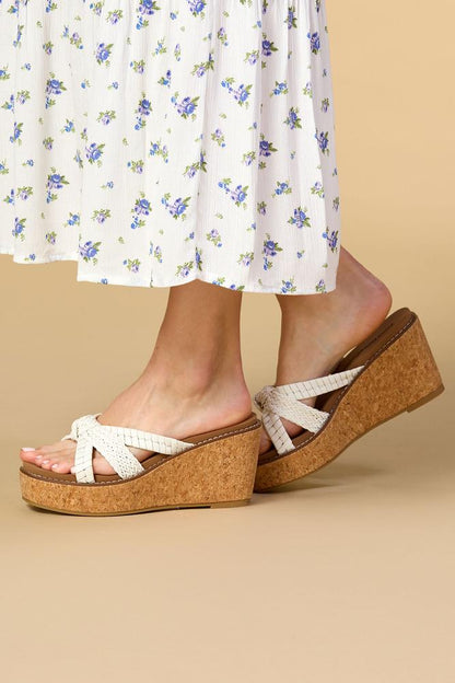 Versona braided x band platform wedge sandals WHITE