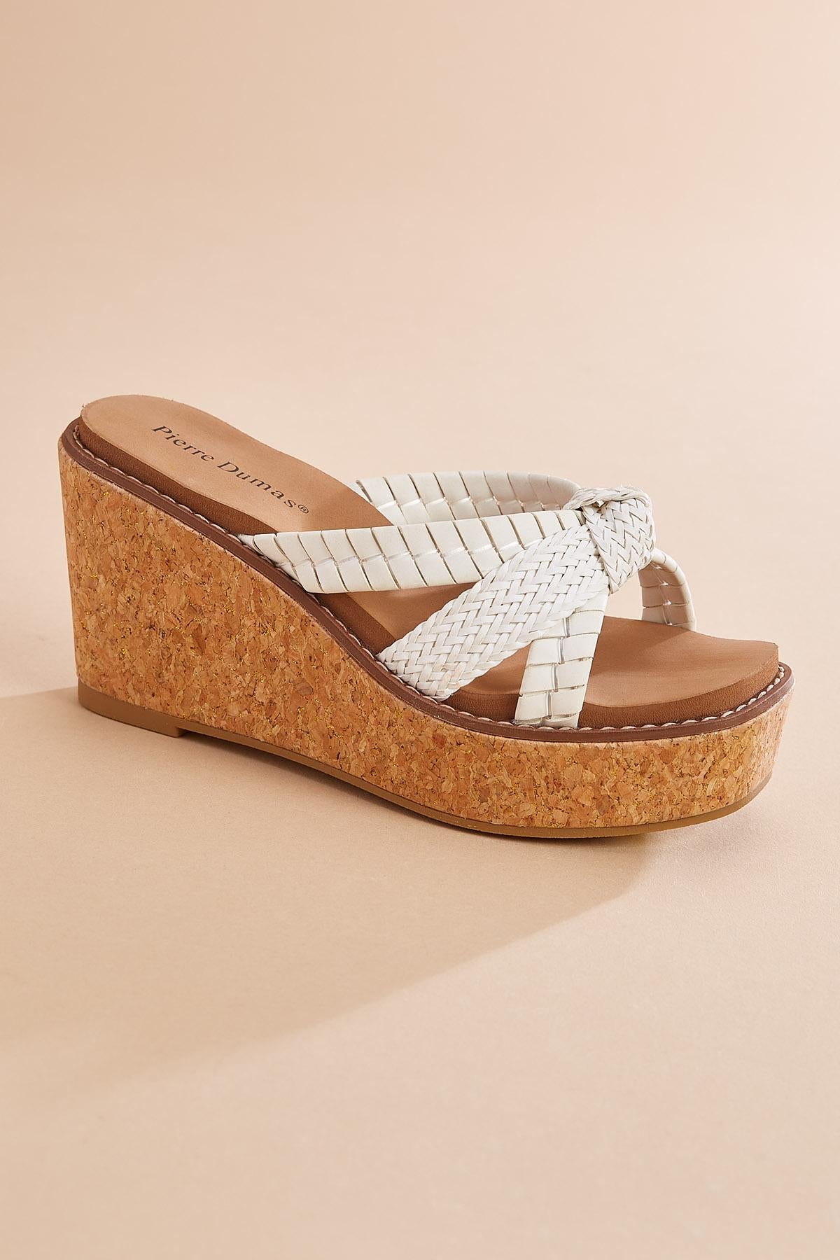 Versona braided x band platform wedge sandals WHITE