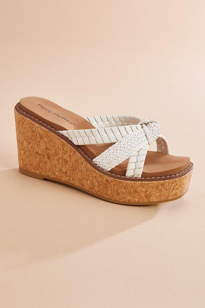 Versona braided x band platform wedge sandals WHITE