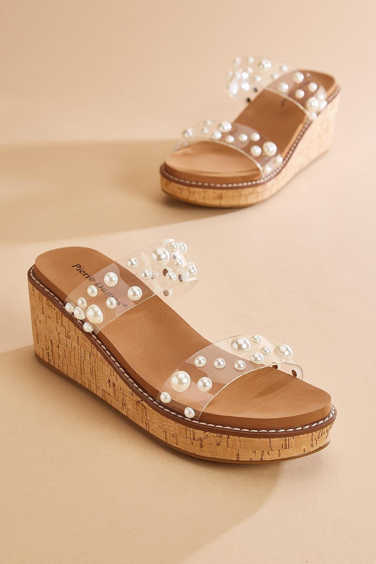 Versona pearl embellished band wedge sandals CRYSTAL_CLEAR