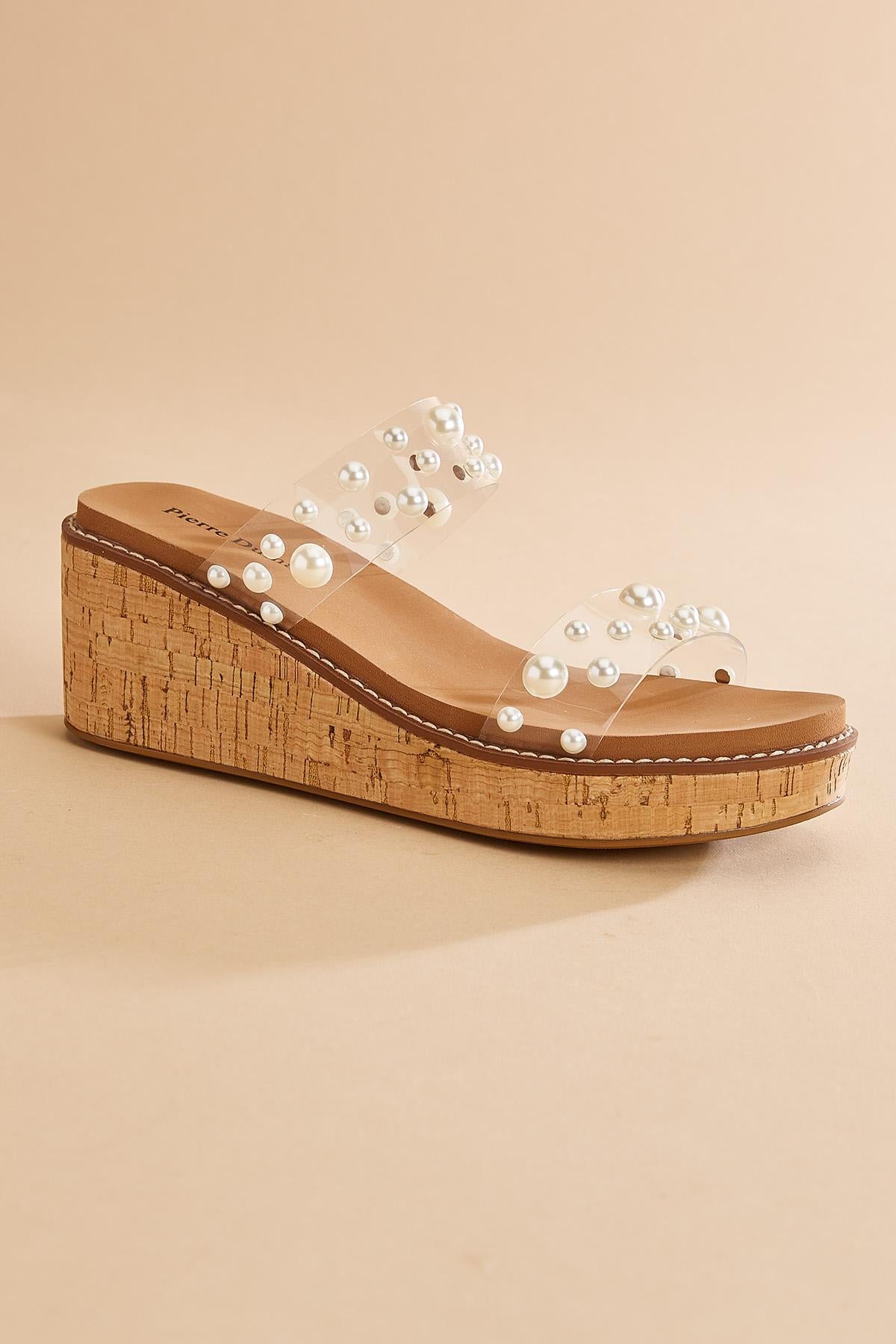 Versona pearl embellished band wedge sandals CRYSTAL_CLEAR