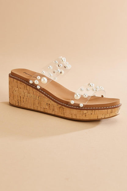 Versona pearl embellished band wedge sandals CRYSTAL_CLEAR