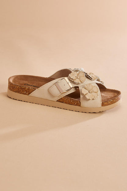 Versona floral crossover band footbed sandals BEIGE