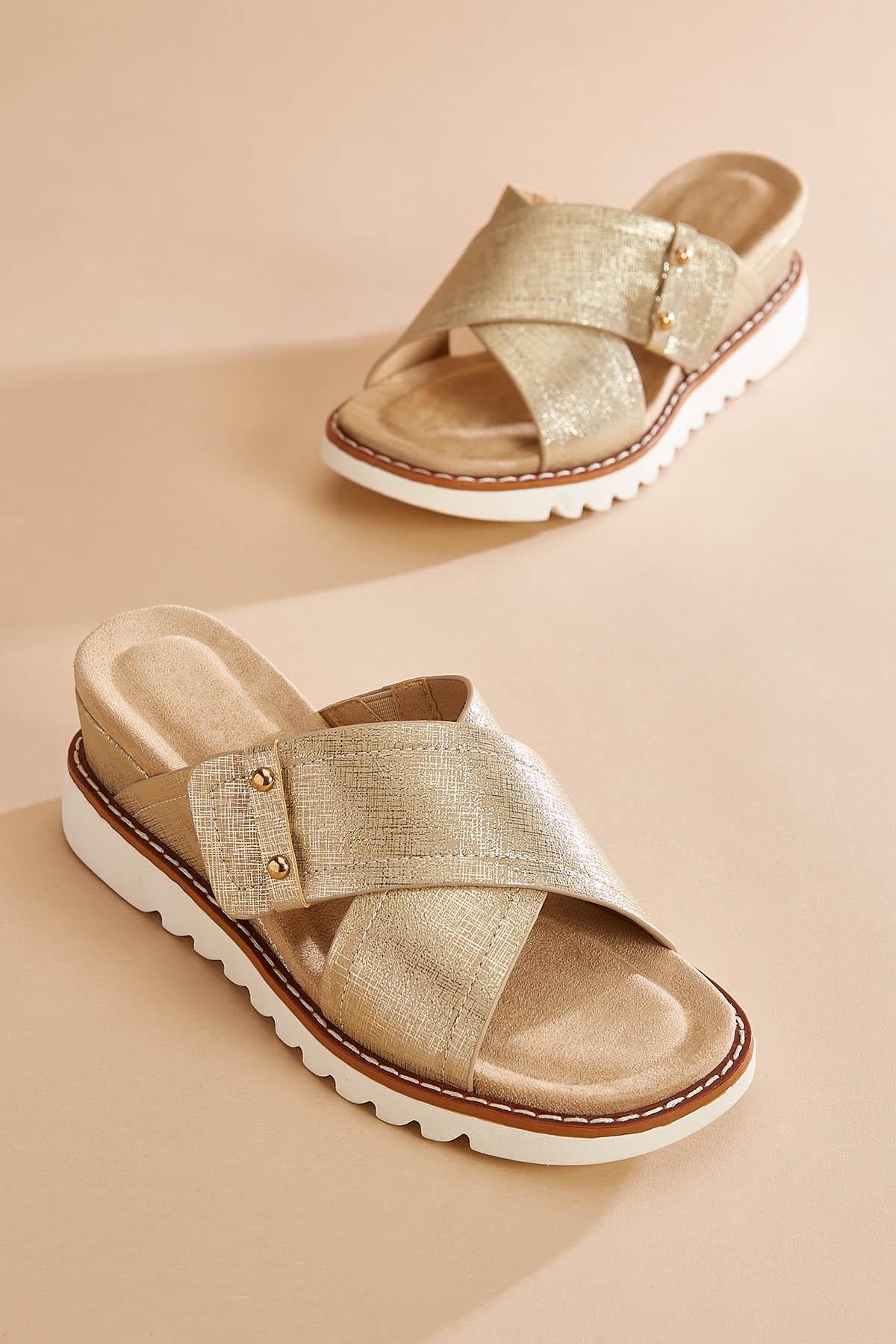 Versona gold crisscross band wedge sandals GOLD