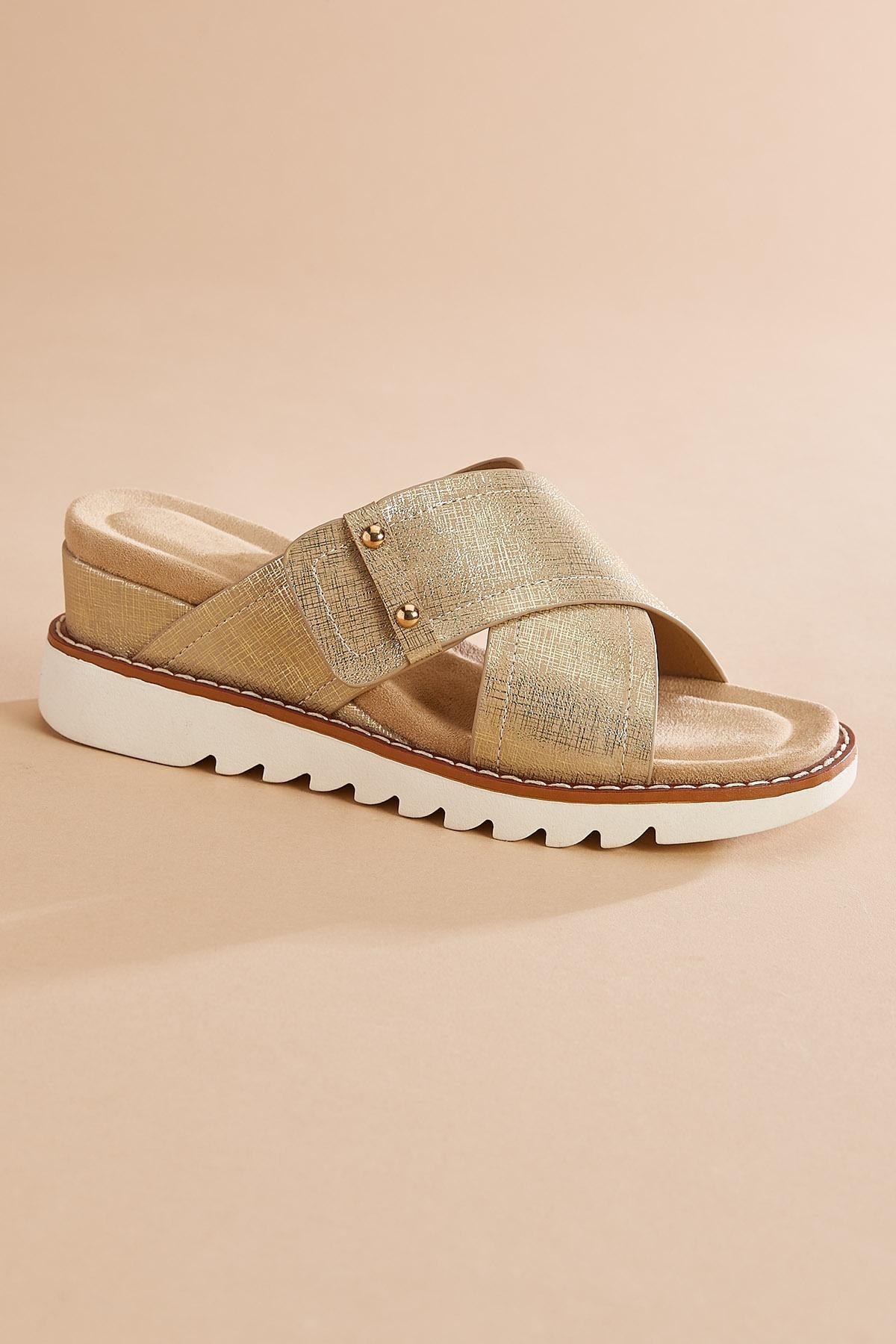 Versona gold crisscross band wedge sandals GOLD