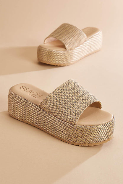 Versona one band straw platform sandals BEIGE