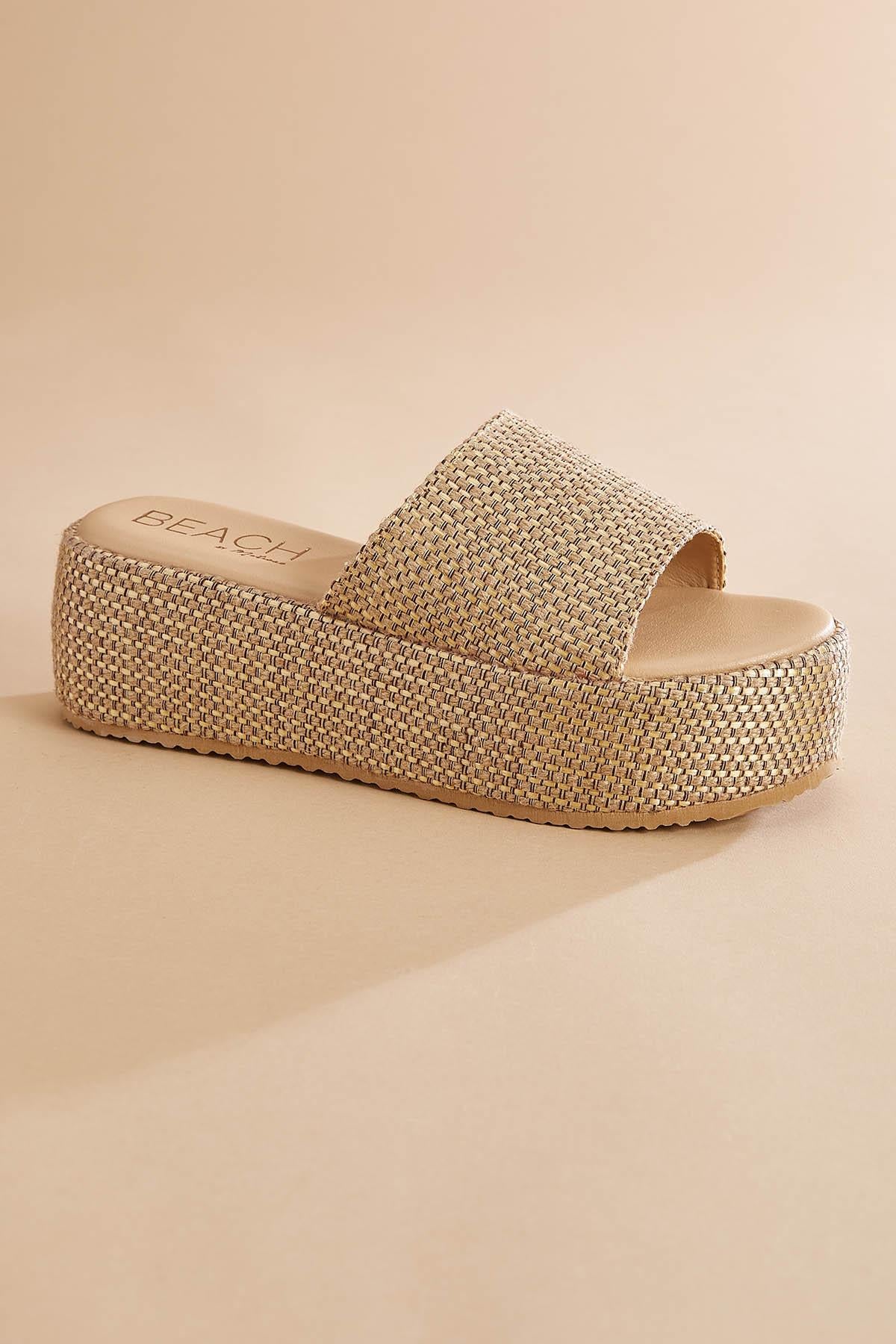 Versona one band straw platform sandals BEIGE