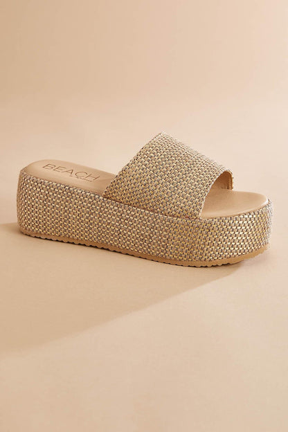 Versona one band straw platform sandals BEIGE