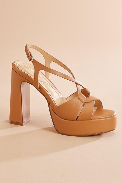 Versona faux leather crisscross platform heels TAN