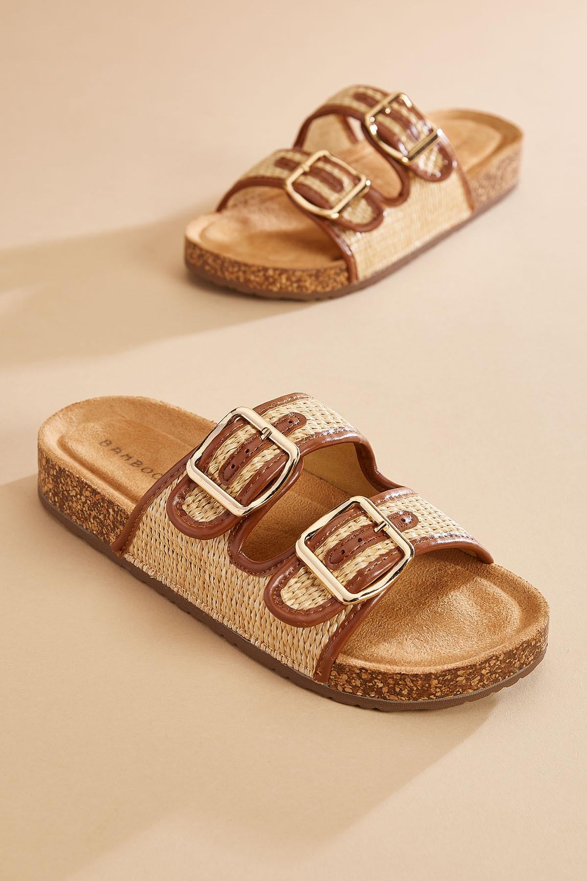 Versona woven contrast trim footbed sandals TAN
