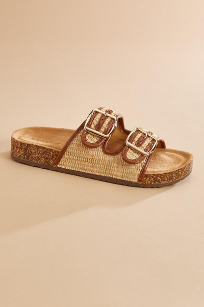 Versona woven contrast trim footbed sandals TAN