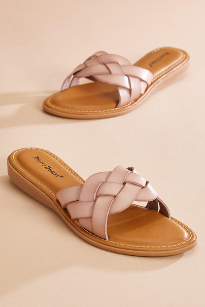 Versona woven faux leather band sandals BEIGE