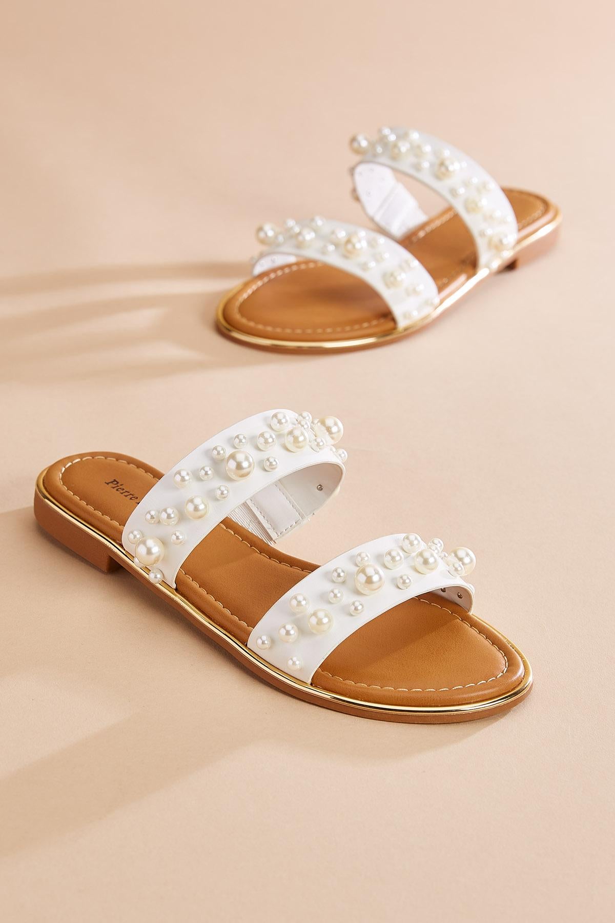 Versona pearl embellished slide sandals WHITE