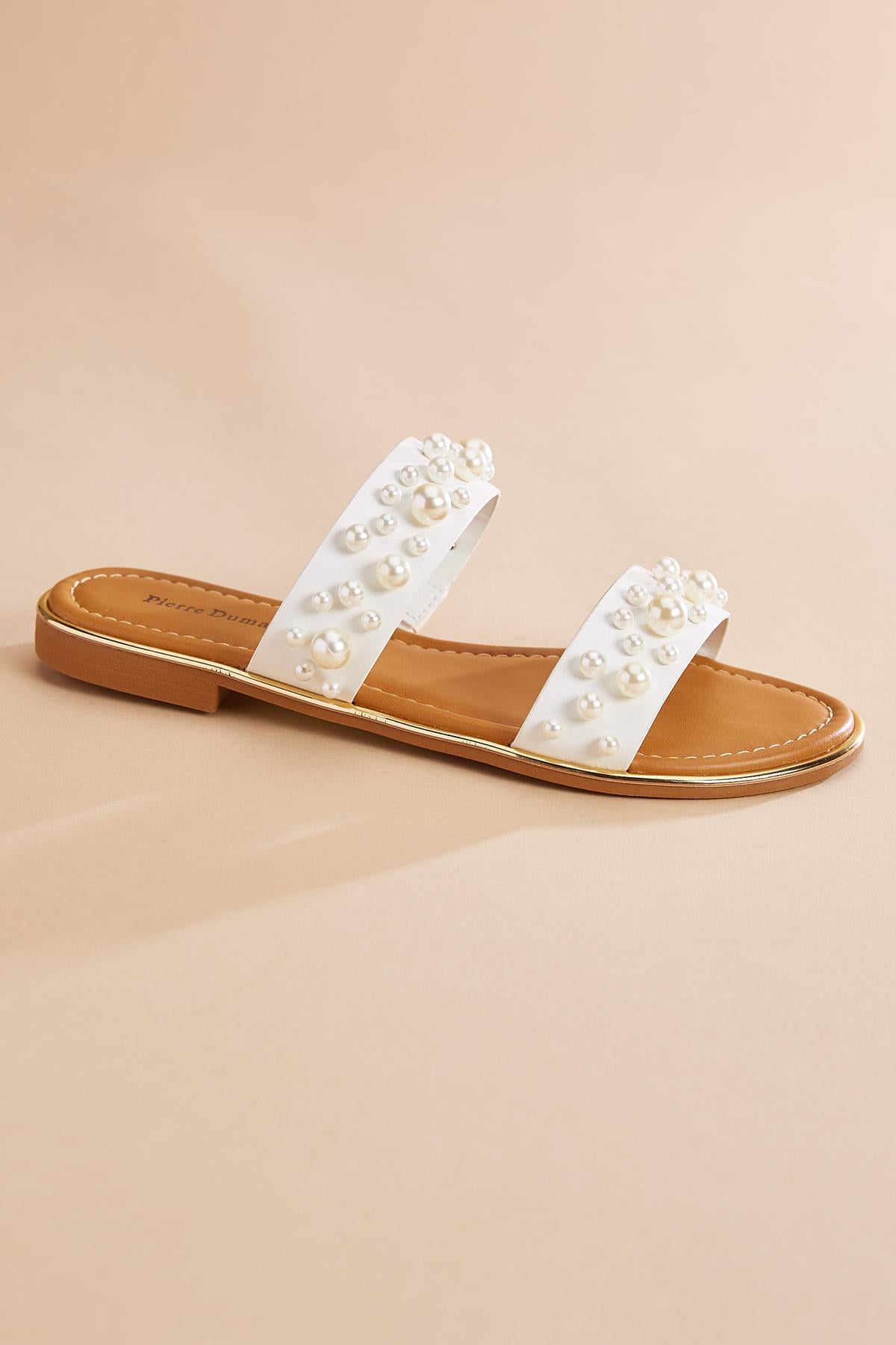 Versona pearl embellished slide sandals WHITE