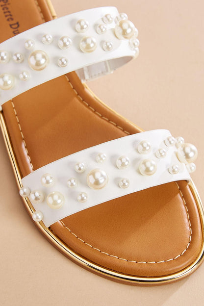 Versona pearl embellished slide sandals WHITE