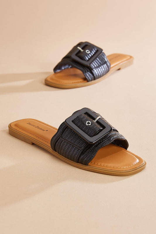 Versona black faux leather band sandals BLACK