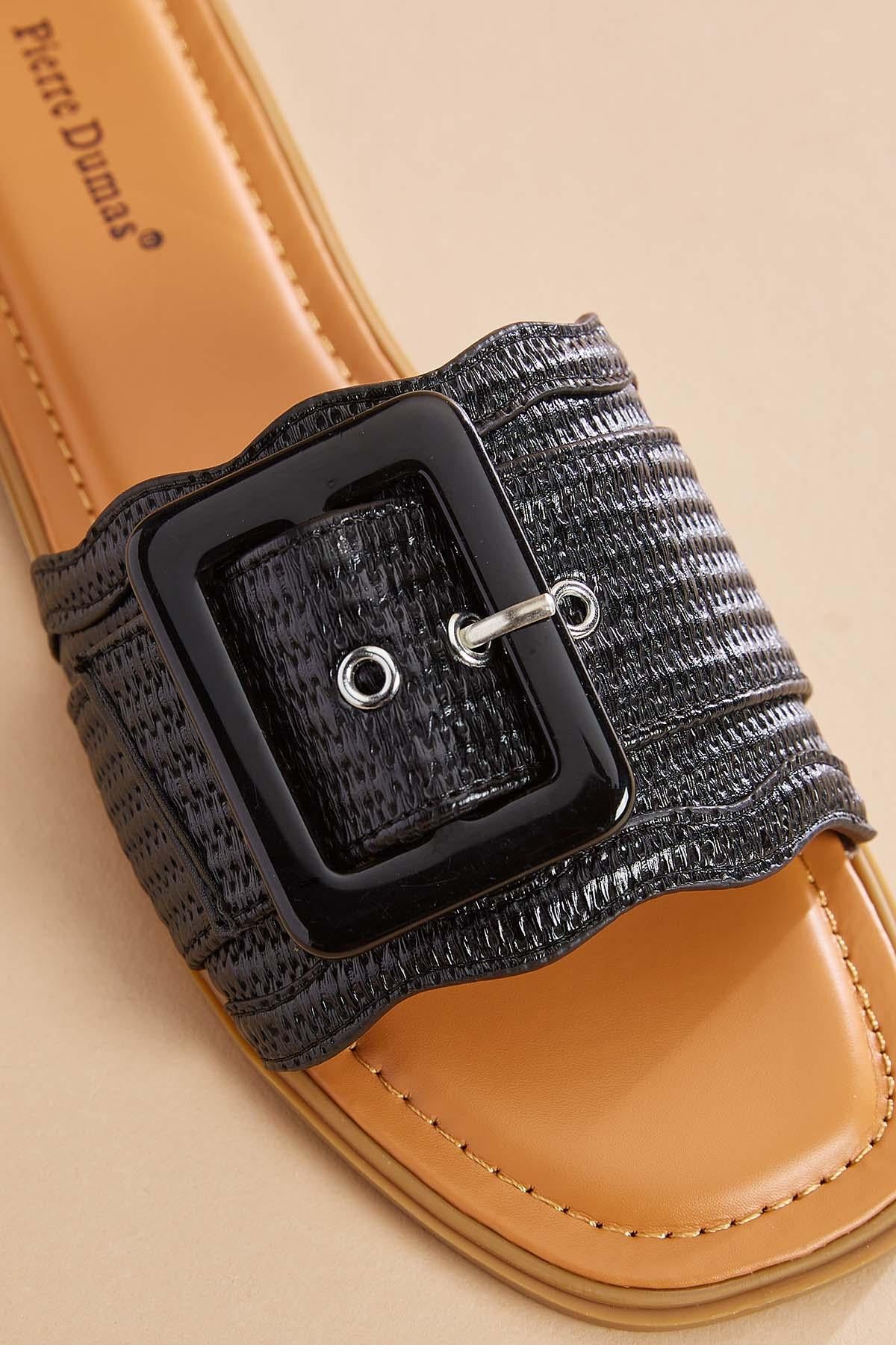 Versona black faux leather band sandals BLACK