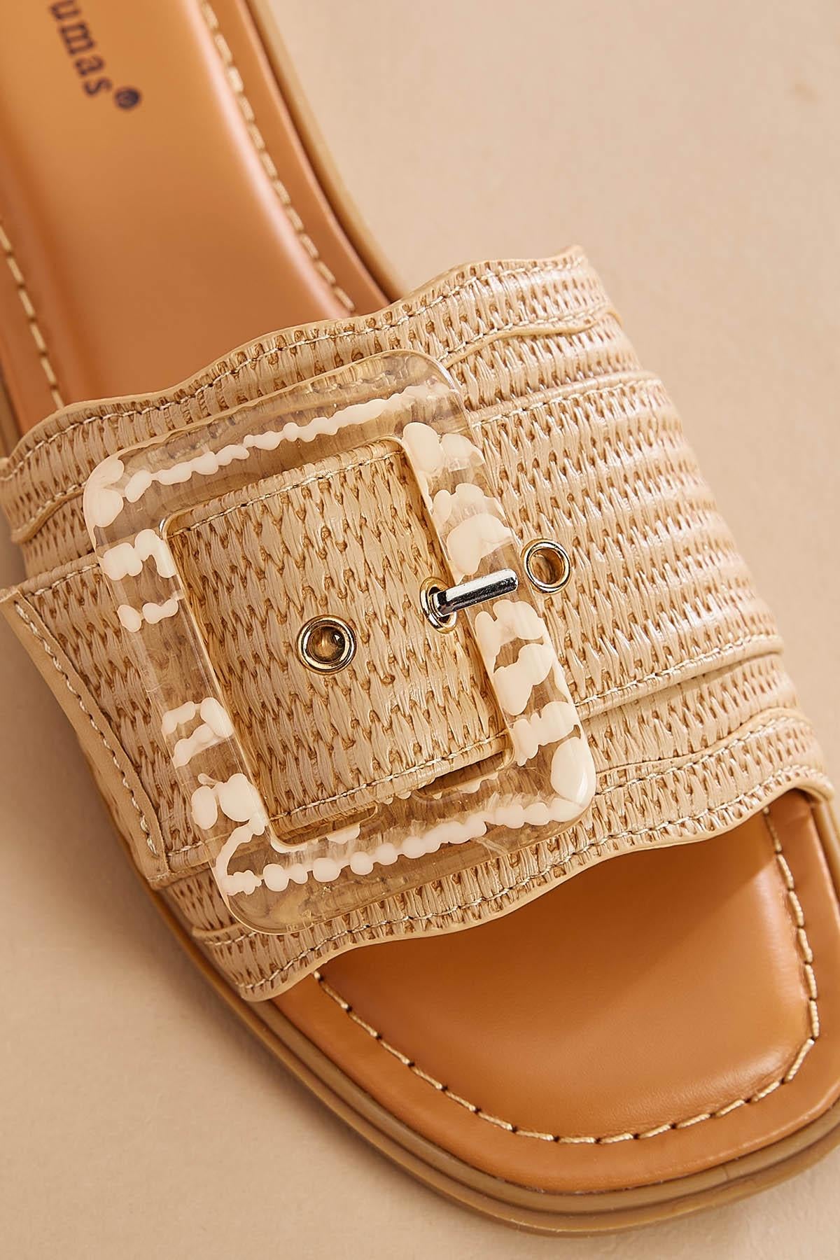 Versona raffia buckle band sandals BEIGE