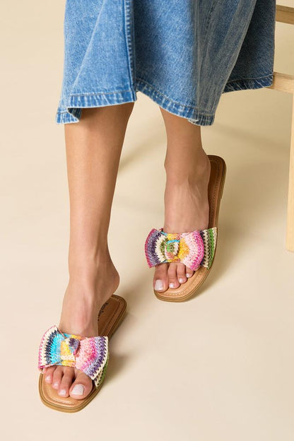 Versona multicolor raffia bow sandals MULTI