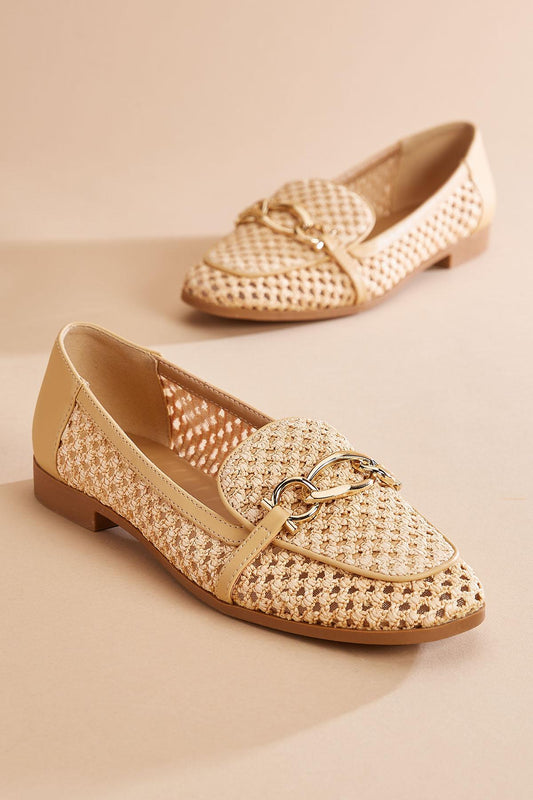 Versona woven chain embellished loafers BEIGE