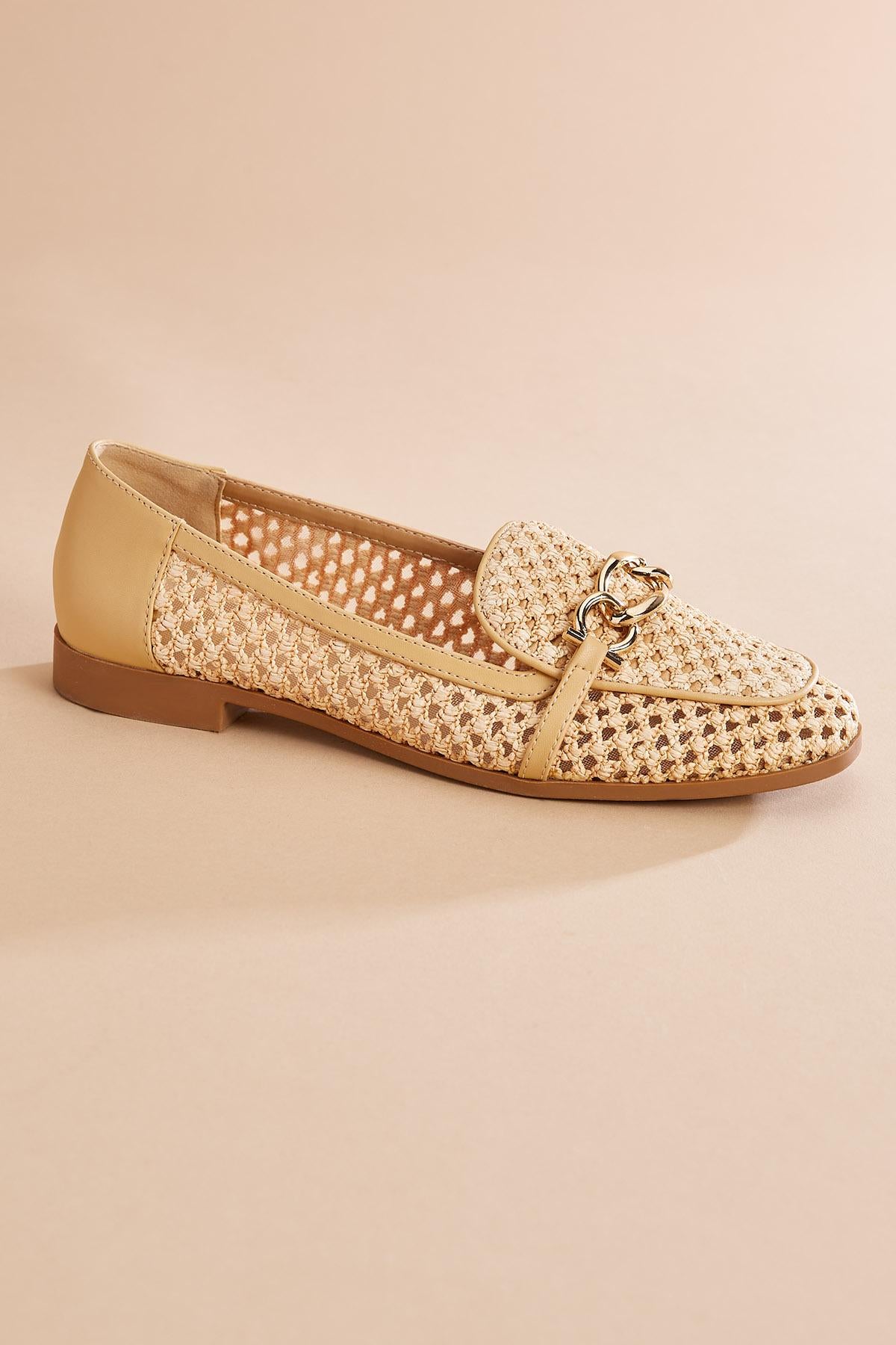 Versona woven chain embellished loafers BEIGE